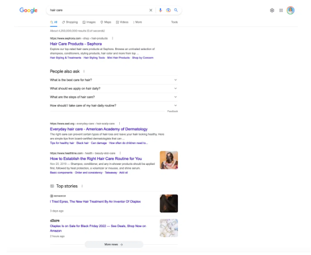 Google SERP中“头发护理”的结果.png